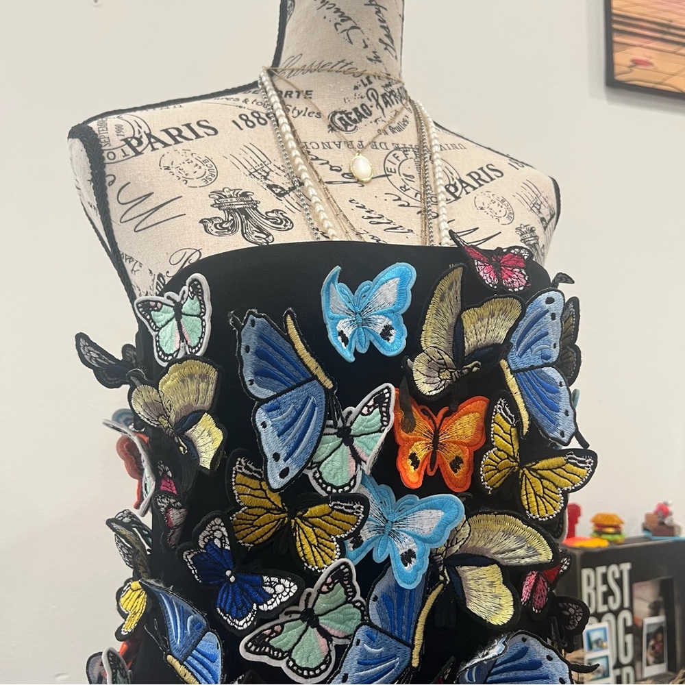 NWT Akira Take Flight Strapless Butterfly Mini Dress / Size L /Polyester+Spandex